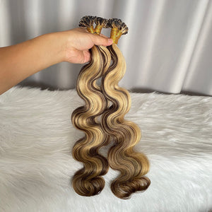 Keratin K Tip Hair Extensions Body Wave Color P2/27 Human Hair 100g