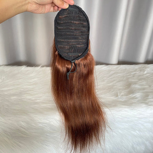 Drawstring Ponytail Brown Human Hair Color 4 Straight Hair