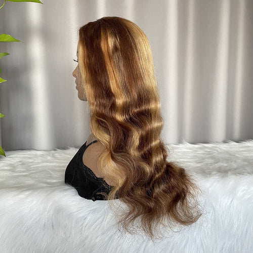 V Part Wig Body Wave Color P4/27 Human Hair Glueless Wig