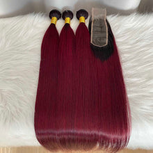 Burgundy Hair Bundles 1b/99J Straight Human Hair Weft 100 gram
