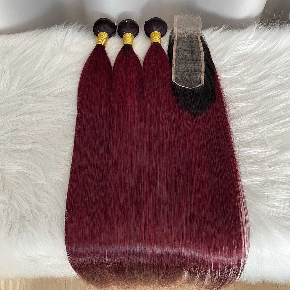 Burgundy Hair Bundles 1b/99J Straight Human Hair Weft 100 gram