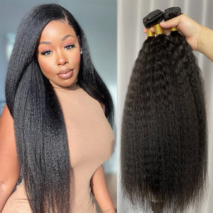 9A Kinky Straight Hair Bundles Natural Color Virgin Human Hair Weft Free Shipping