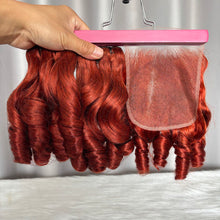 12A Bouncy Curl Human Hair Bundles with Closure Frontal Color #350 SDD Double Drawn Hair