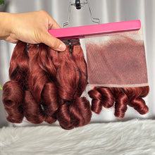12A Bouncy Curl Human Hair Bundles with Closure Frontal Color #33 SDD Double Drawn Hair