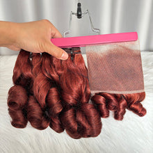 12A Bouncy Curl Human Hair Bundles with Closure Frontal Color #33 SDD Double Drawn Hair