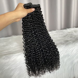 12A Jerry Curl Human Hair Bundles Double Drawn Raw Hair Weft