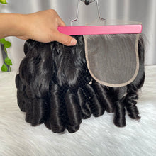 SDD Bouncy Curls Human Hair Bundles with Closure Frontal Natural Color