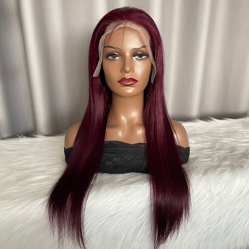 Burgundy 13x4 Frontal Wig Straight Human Hair Wigs Color 99J