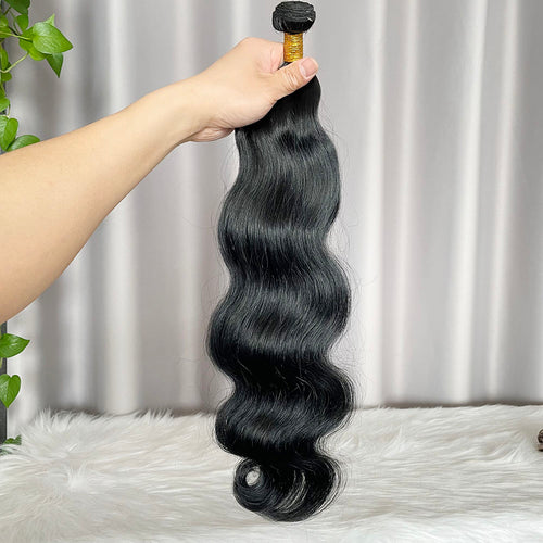 Jet Black Body Wave Human Hair Bundles 12A Double Drawn