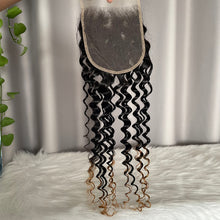Deep Wave Human Hair Bundles with Lace Closure Frontal Color T1b/27