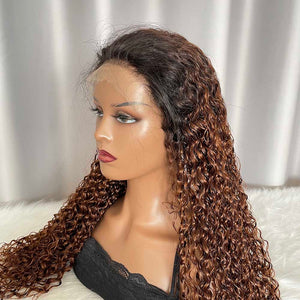 HD 5x5 Closure Wig Jerry Curly Brown Human Hair Lace Wigs T1b/30