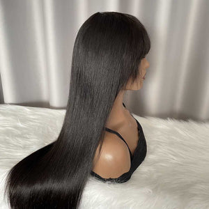 Cheaper Straight Hair  Wig 180% Density Virgin Human Hair Machine Made Wig With Bangs