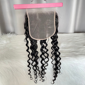 Indian Curly Human Hair Bundles with  Lace Closure Natural Color Virgin Hair