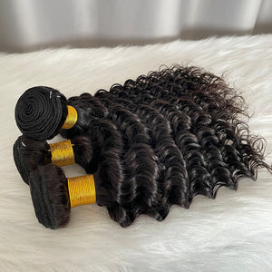 9A Deep Wave Hair Bundles Natural Color Virgin Human Hair Weft Free Shipping