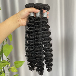10A Deep Wave Hair Bundles Natural Color Virgin Human Hair Weft Free Shipping