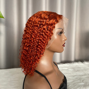 Bob 13x4 Lace Frontal Wig Deep Curly #350 Ginger 100% Human Hair