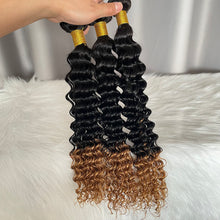 Deep Wave Human Hair Bundles with Lace Closure Frontal Color T1b/27