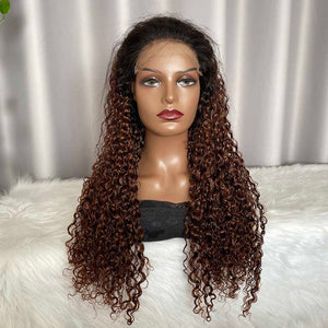 HD 5x5 Closure Wig Jerry Curly Brown Human Hair Lace Wigs T1b/30