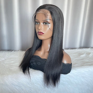 4x4 Closure Wig Straight Human Hair Lace Wigs Natural Color