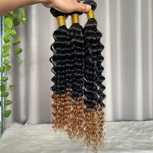 Deep Wave Human Hair Bundles with Lace Closure Frontal Color T1b/27