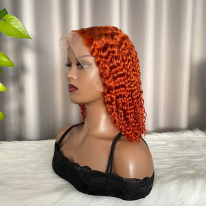 Bob 13x4 Lace Frontal Wig Deep Curly #350 Ginger 100% Human Hair