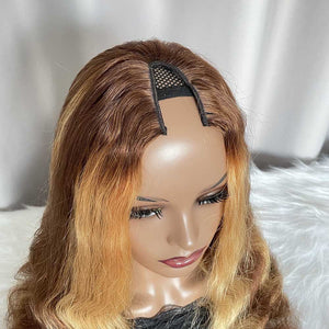 V Part Wig Body Wave Color P4/27 Human Hair Glueless Wig