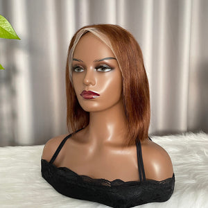 Bob 13x4 Frontal Wig Straight Brown Color #4 100% Human Hair