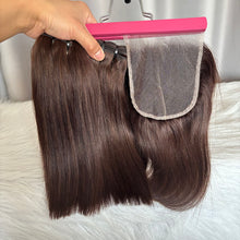 SDD Human Hair Bundles with Closure Straight Double Drawn Hair Color 2
