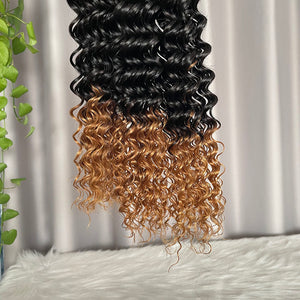 Deep Wave Human Hair Bundles with Lace Closure Frontal Color T1b/27