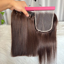 SDD Human Hair Bundles with Closure Straight Double Drawn Hair Color 2
