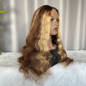 V Part Wig Body Wave Color P4/27 Human Hair Glueless Wig