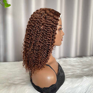 V Part Wig Jerry Curly Brown Human Hair Glueless Wigs