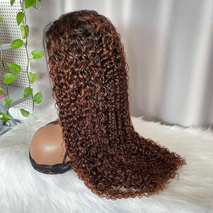 HD 5x5 Closure Wig Jerry Curly Brown Human Hair Lace Wigs T1b/30