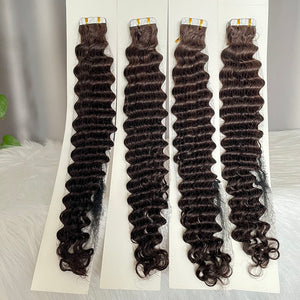 Tape In Hair Extensions Deep Wave Human Hair 40pcs/100g