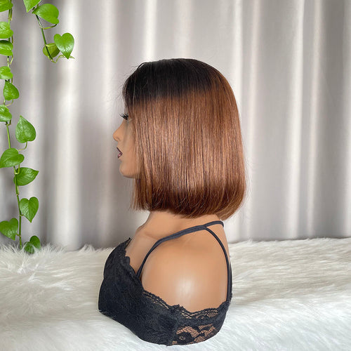 Kim K 2x6 Bob Wig Straight Human Hair Lace Wig Blunt Cut Brown Hair