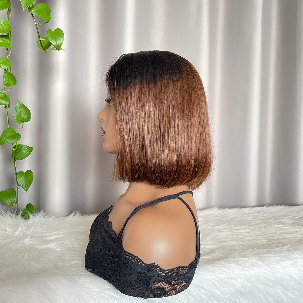 Kim K 2x6 Bob Wig Straight Human Hair Lace Wig Blunt Cut Brown Hair