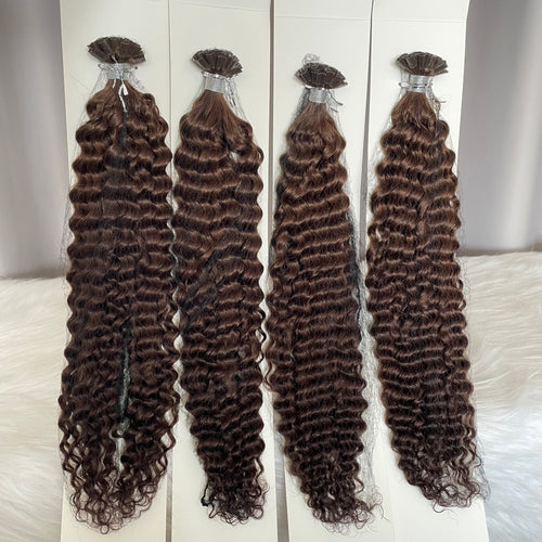 Keratin K Tip Hair Extensions Deep Curly Brown Human Hair 100 gram V tip
