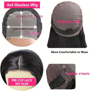 180% Density 4x4 Lace Front Human Hair Wig Body Wave Pre-cut Wear And Go Glueless Wigs