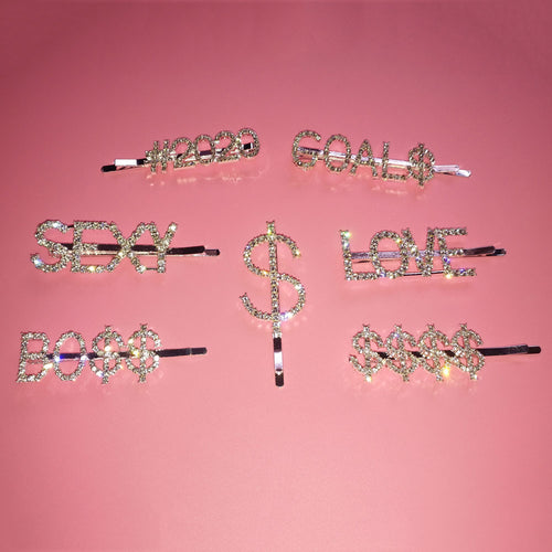 Hair Clips Glittering Letter Hair Pins Twinkle Rhinestone Barrette MOQ 100 Pieces FREE SHIPPING