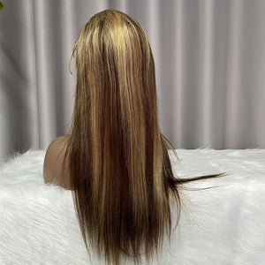 P4/27 Highlight Ombre Brown 13x4 Lace Front Wig Straight Human Hair Frontal Wig