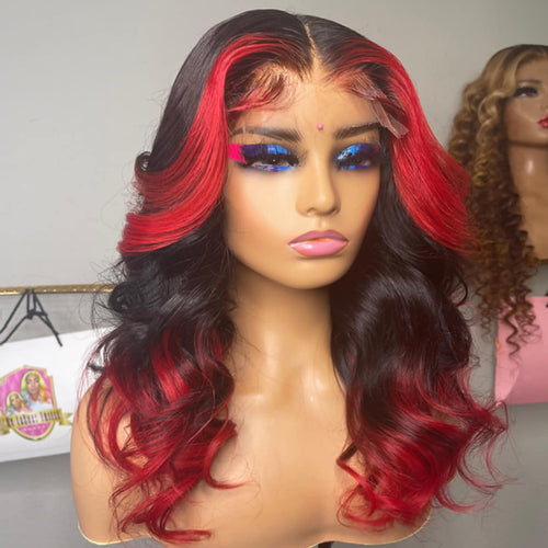 Ombre Highlight Red Burgundy 13x4 Lace Frontal Wig Brazilian Human Hair Wigs