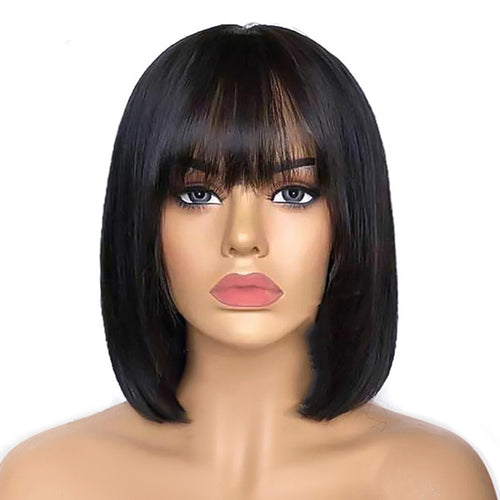 Straight Human Hair Bob Wig With Bangs Brazilian Remy Virgin Hair Full Machine Wig