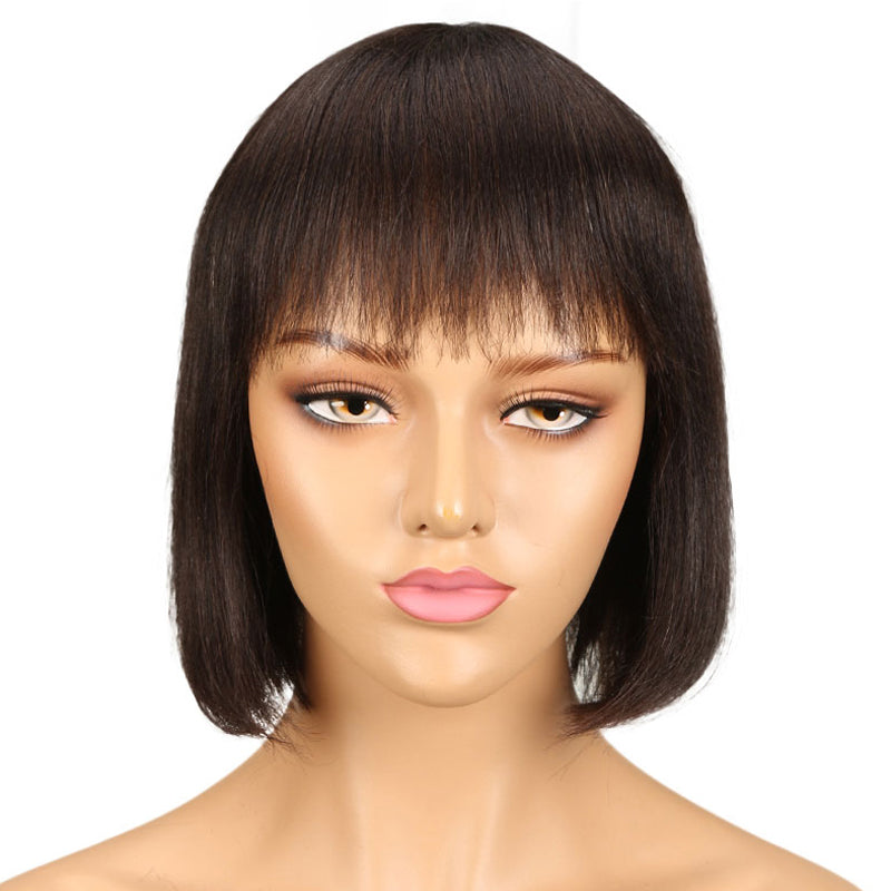 Machine Made Wig 100% Human Hair Bob Wig With Bangs For Black Women