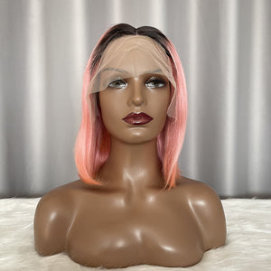 T Part Lace Wig Bob 1b/pink Human Hair Wigs