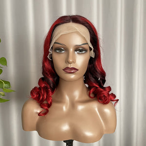 Ombre Highlight Red Burgundy 13x4 Lace Frontal Wig Brazilian Human Hair Wigs