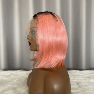 T Part Lace Wig Bob 1b/pink Human Hair Wigs