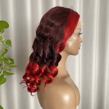 Ombre Highlight Red Burgundy 13x4 Lace Frontal Wig Brazilian Human Hair Wigs