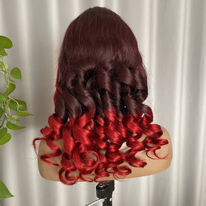 Ombre Highlight Red Burgundy 13x4 Lace Frontal Wig Brazilian Human Hair Wigs