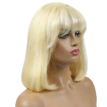 Blonde 613 Straight Human Hair Bob Wig With Bangs Brazilian Remy Virgin Hair Full Machine Wig