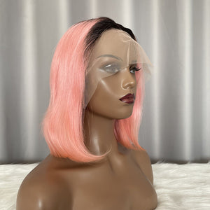 T Part Lace Wig Bob 1b/pink Human Hair Wigs